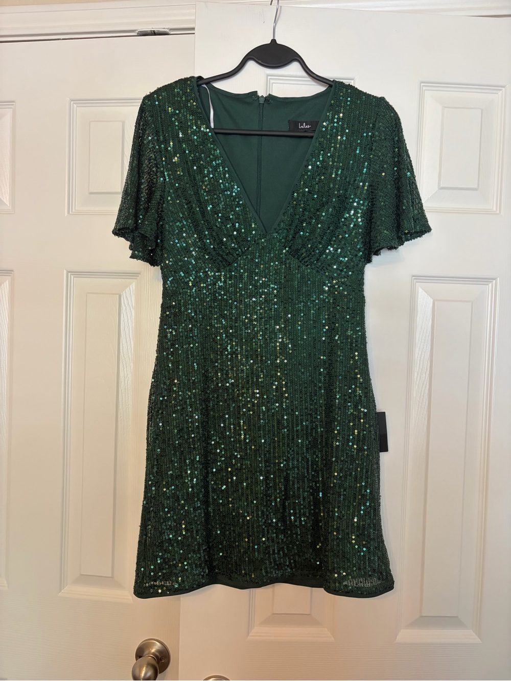 Lulu's Emerald Green Sequin V-Neck Mini Dress